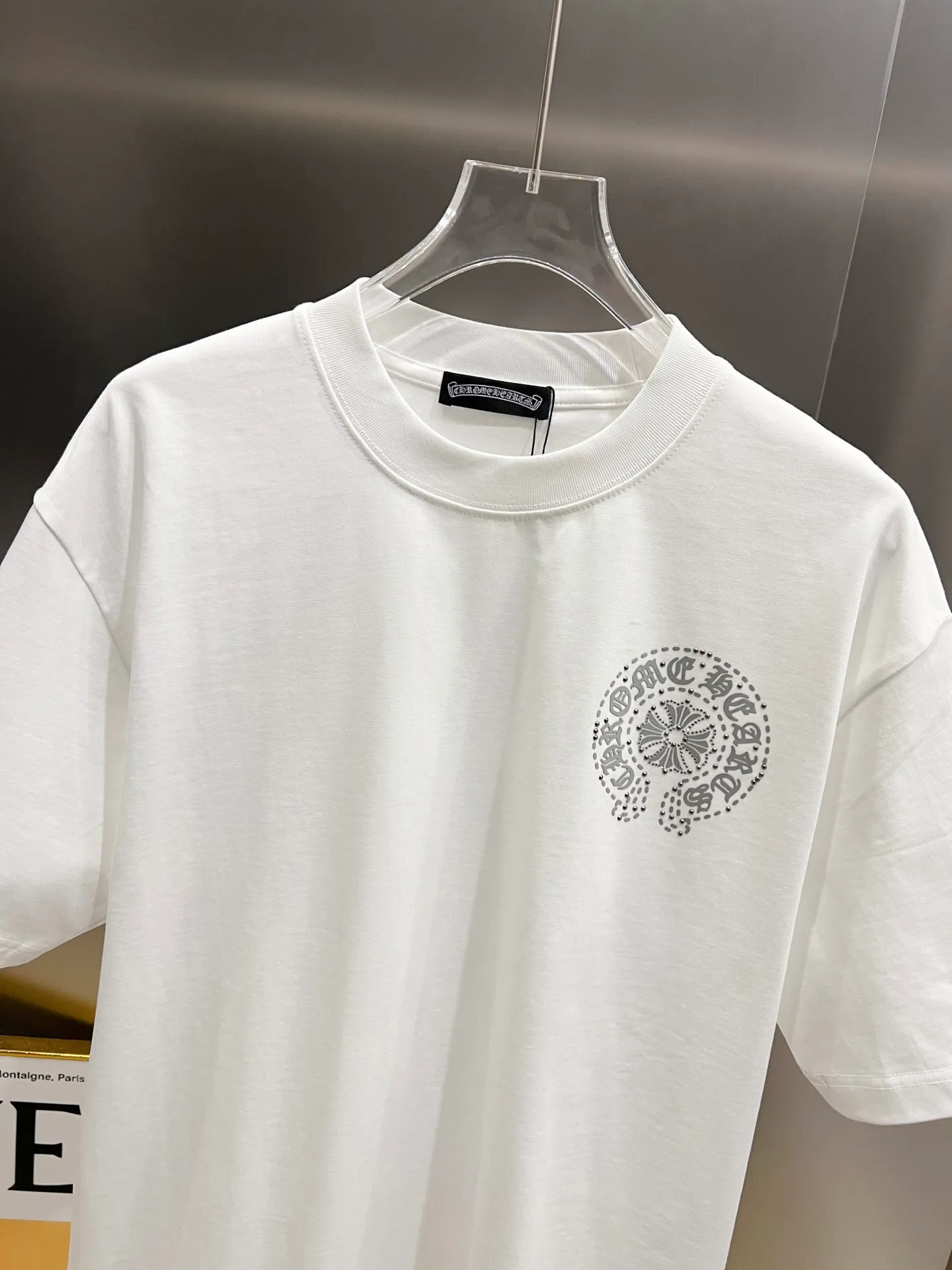 🅿️190 CH Crowe 2025 autumn and winter new short-sleeved T-shirt, cross foam technology + Middle Eastern Australian diamond design technology, the real thing is great🔥Same style for men and women, loose version, size S M L XL XXL five sizes black white